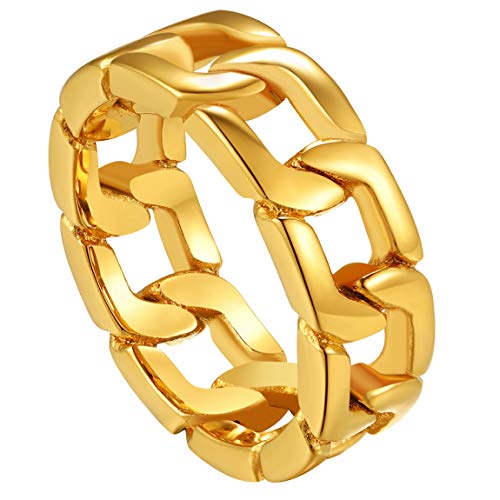 ChainsPro Anillo Básico para Decoración de Dedos Acero Metálico Oro Amarillo 18K Anillo Talla 9 de Estilo Italia