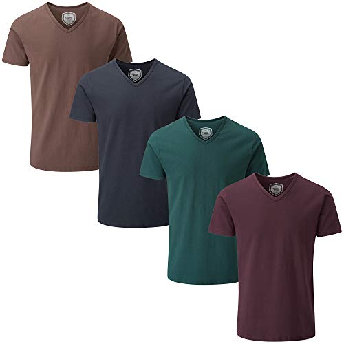 Charles Wilson Paquete 4 Camisetas Elásticas Elastano Cuello Pico (X-Large, Dark Essentials 64)