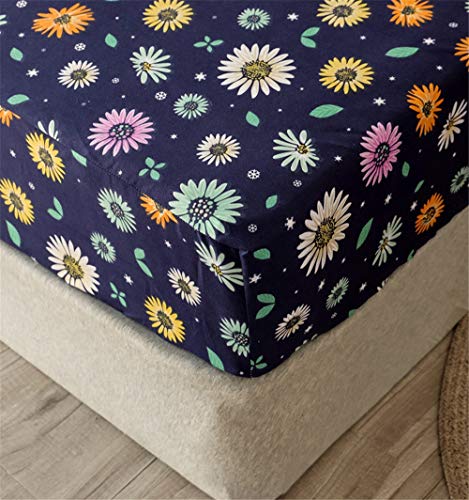 Chickwin Sábana Bajera Ajustable Colchones Decorativa, Floral Impresión Microfibra Suave Transpirable Tela - Elástico en el Borde Bolsillo Profundo 30cm (Margarita,150x200+30cm)