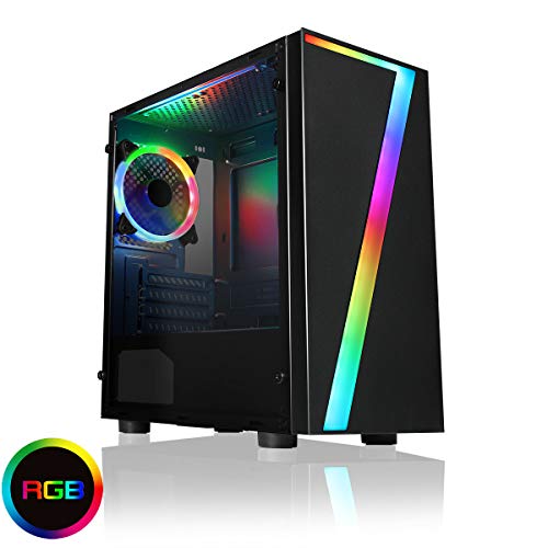 CiT Seven - Carcasa para Videojuegos con diseño de arcoíris RGB, 1 Ventilador de acrílico RGB, Color Azul