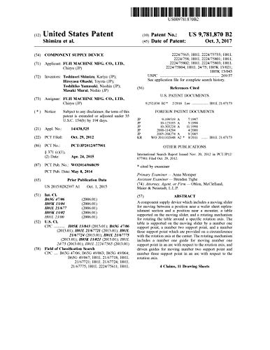 Component supply device: United States Patent 9781870 (English Edition)