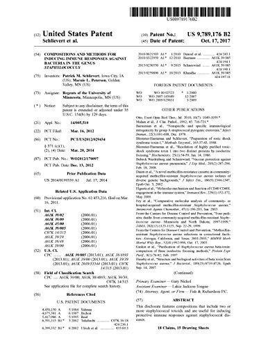 Compositions and methods for inducing immune responses against bacteria in the genus staphylococcus: United States Patent 9789176 (English Edition)