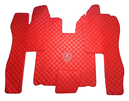 Conjunto de Alfombrillas delanteras para SCANIA R 2004-2013 Camión TRANSMISIÓN AUTOMÁTICA Alfombra de piso Moquetas ROJO Cuero Eco