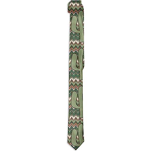 Corbata estilo de dibujos animados Saguaro Cactus figuras sobre fondo de rayas étnicas en zigzag, corbatas para hombres