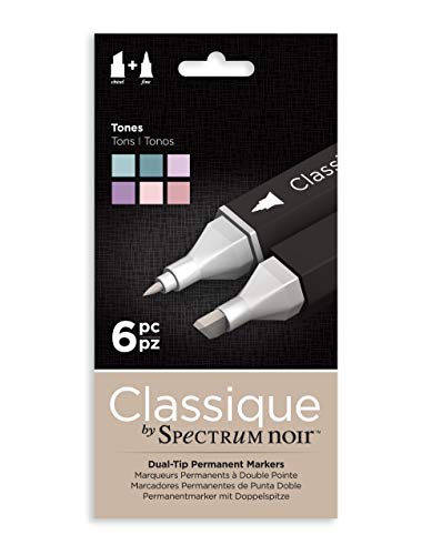 Crafter's Companion Spectrum Noir Classique Diseño Alcohol Marcador Dual Plumilla Plumas Set Tonos Pack de 6, tamaño