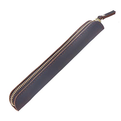 CURT SHARIAH 1pc Handmade Leather Pencil Bag Vintage Retro Zipper Fountain Pen Brush Pouch Case