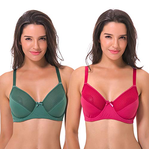 Curve Muse - Sujetador de Figura Completa con Aros y minimizador sin Forro para Mujer Talla Grande - Paquete de 2-Rosa, Verde-105F