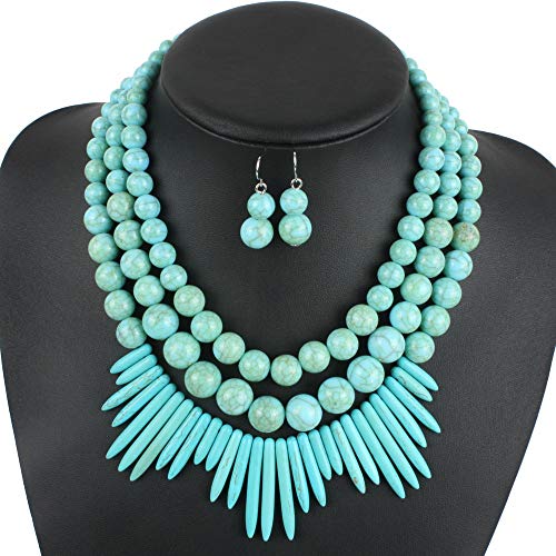 Cutelife-PD Conjunto de Collar Juego de aretes de Estilo Bohemio para Mujer de 3 Capas de Resina Pulida con Cuentas (Color : Verde, tamaño : Free Size)