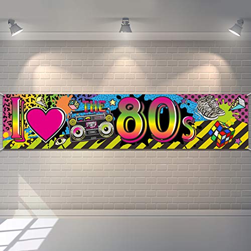 Decoración de Fiesta 80s Bandea de I Love 80s, Señal de Hip Hop de 1980s Fondo de Cabina Suministros de Fiesta Cumpleaños, 70,8 x 15,7 Pulgadas