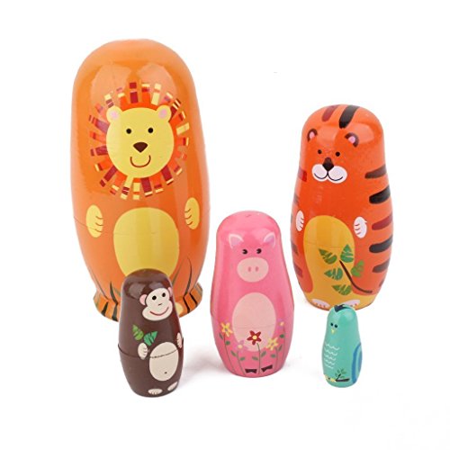 Demarkt 5pcs Muñecas Rusas Matrioska Animal Pintado a Madera Mano