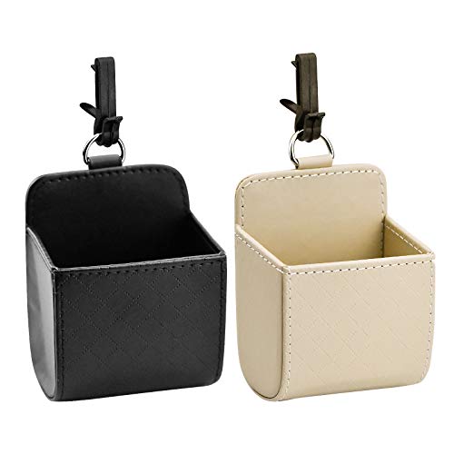 Demason 2 Pcs Bolsa Fina de Almacenamiento de Coche, Organizador Pequeño del Coche, Caja de Almacenaje de Ventilación de Aire para Salida de Aire, para Móviles, Llaves, Monedas, Facturas Negro y Beige