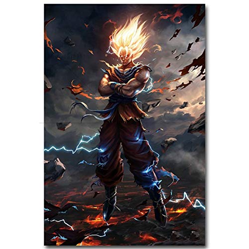 DIY 5D pintura de diamante punto cruz Kit números Goku Saiyan diamond painting adultos Completa Crystal Rhinestone Bordado Manualidades para hogar decoración Pared Lienzo Regalos G5438 40x50cm