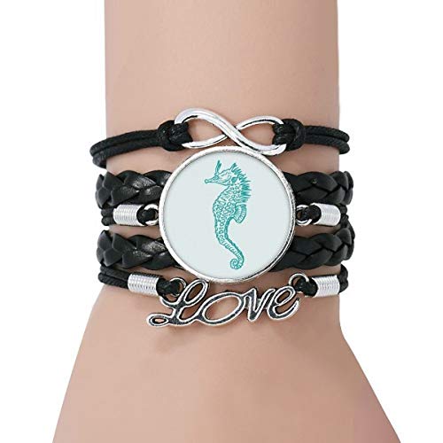 DIYthinker Hippocampus Vida Marina Modelo Azul Nueva Pulsera Negro retorcido Amor Cuero Cuerda