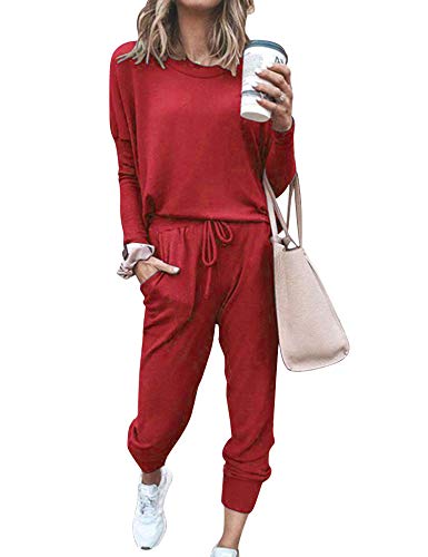 Doaraha Chándal Mujer Completo 2 Piezas Conjunto Deporte Algodon Manga Larga Sudadera y Pantalón Casual Conjunto Deportivo para Yoga, Fitness,Primavera,Otoño,Invierno