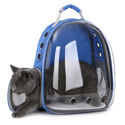 DoubleBlack Portador de Mascotas Mochila Transparente Perros y Gatos Portátiles Bolsa de Transporte al Aire Libre Diseño de Cápsula Transpirable Visitas Guiadas de 180 Grados - Azul