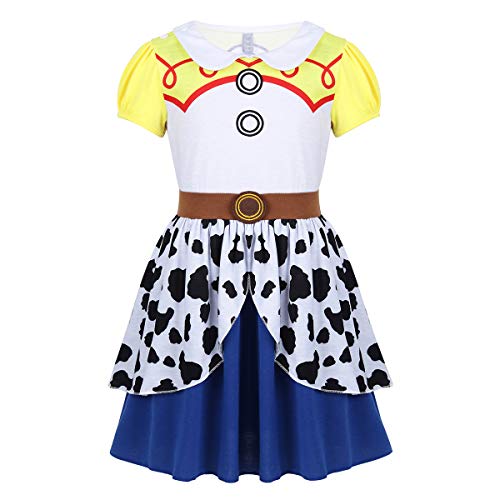 dPois Disfraz Cowgirl para Niña Vestido de Pincesa Vaquera Cospaly Manga Corta Traje de Fiesta Cumpleaños Halloween Carnaval Lindo Amarillo 3 Años