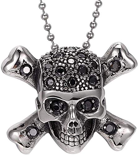 DUEJJH Co.,ltd Collar con Colgante de Plata Inoxidable, Collar con Colgante de Locomotora gótica de Calavera Negra para Hombre