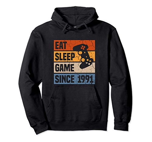 Eat Sleep Game Since 1991 30º Cumpleaños 30 Años Videojuego Sudadera con Capucha