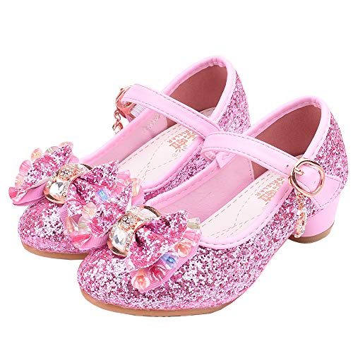 Eleasica Niña Tacón Altos Zapatos de Disfraz Princesa Elsa Sandalias de Vestir Hebilla Rhinestone Cumpleaños Regalo Zapatos de Vestir Lentejuelas Fiesta Cosplay Navidad Bailarinas