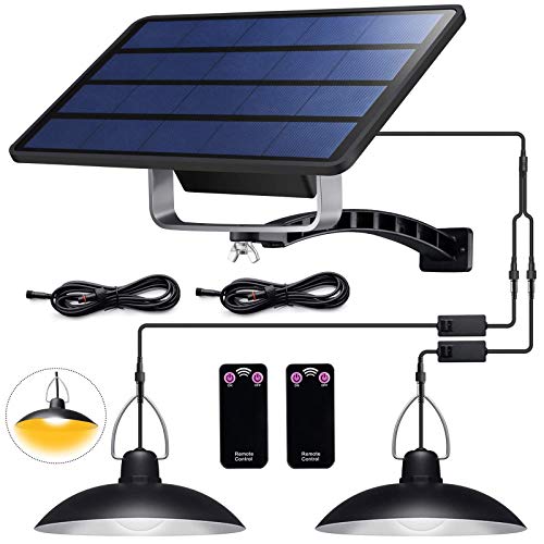 ENCOFT Luz Colgante Solar Exterior con Control Remoto 32 LED Lámpara Iluminación Colgante Solar Impermeable IP65 Retro Candelabro Solar para Jardín Patio Balcón 2 Luces, Blanco Cálido 3500K