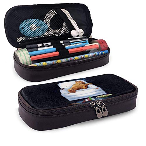 Estuche para lápices de cuero Garfield para adultos, niñas, niños, escuela, oficina, estuche para bolígrafos, estuche para lápices, papelería, maquillaje cosmético, bolsa con cremallera doble PCS-639