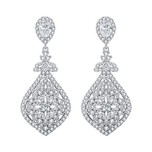 EVER FAITH® - 925 Plata Esterlina Cubic Zirconia Elegante Chandelier Gotas de Lágrimas Pendientes Claro N07808-1