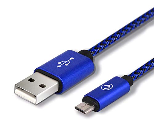 EVOMIND Cable Micro USB de Nylon Trenzado 1M Carga rápida y Sincro de Datos para Samsung Galaxy S7/6/ A10/ J, Xiaomi Redmi 9c/6a, Controlador PS4/Xbox One, y Otros Dispositivos MicroUSB - 1M Azul
