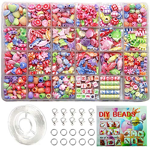 EWPARTSES 24 Clases Abalorios Perlas de Resina Acrílica Cuentas Redondas Abalorios Colores Piedras para Pulseras Joyas DIY Manualid para niños niña Regalo Pulsera DIY Haciendo Kit (Retro Style)