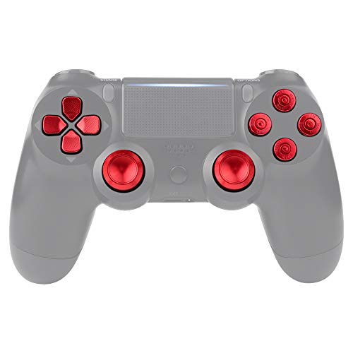 eXtremeRate Teclas de Repuesto para Controlador PS4 Botones Metálicos PS4 Joysticks Thumbsticks de reemplazo Botones de Aluminio Tecla Analógico Kit para Mando de PlayStaion 4 PS4 Slim Pro (Rojo)