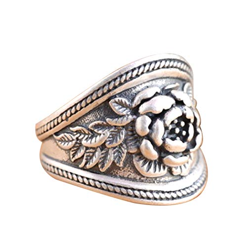 EzzySo Anillo de Rosa Tridimensional, Estadounidense Retro peonía Flor Rica Anillo de aleación joyería (2 Piezas),9