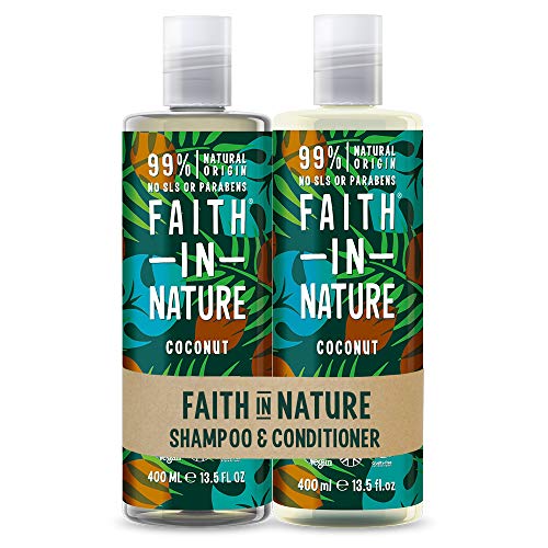 Faith In Nature Set de Champú y Acondicionador Natural de Coco, Hidratante, Vegano y No Testado en Animales, sin Parabenos ni SLS, para Cabello de Normal a Seco, 2 x 400ml 800 ml