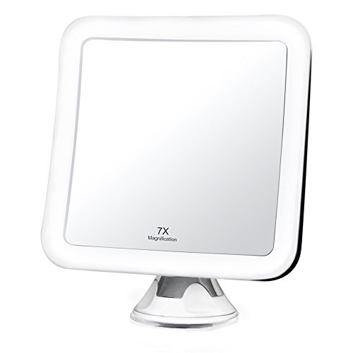 Fancii Espejo Aumento con Luz LED 7x - Espejo de Maquillaje con Ventosa para Viaje, 13 cm de Ancho, 360 Rotación, Portátil y Compacto