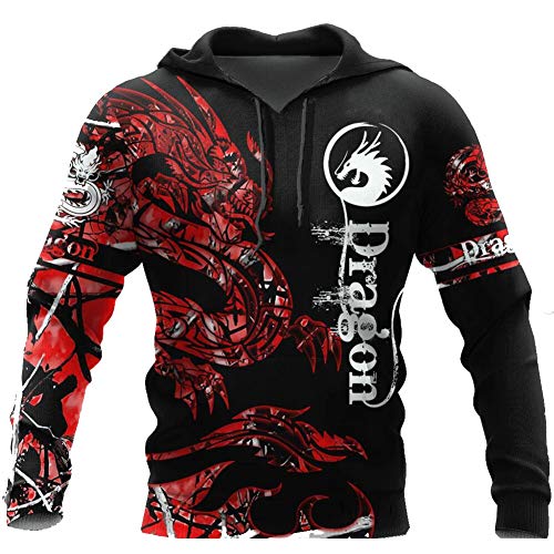 Fandao Armor Tattoo and Dungeon Dragon Sudadera con Capucha con Estampado 3D, Vikingo Celta, Mujeres Hombre Harajuku Outwear, Jersey, Camiseta Deportiva, Chaqueta con Capucha Unisex,XL