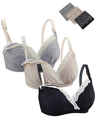 FeelinGirl Sujetador de Lactancia Conjuntos de Lencería de 3 Piezas para Mujeres Bra Set Pack Algodón Sujetador Postoperatorio Mamá Nueva Multicolor L:75F 80A/B/C/D/E