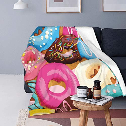 Felpa Manta de Tiro para Todas Las Estaciones Suave Ligero Calentar,Donuts glaseados Coloridos,Cómodo Manta de Cama Edredón de Viaje para Sofá Cama,60" X 80"