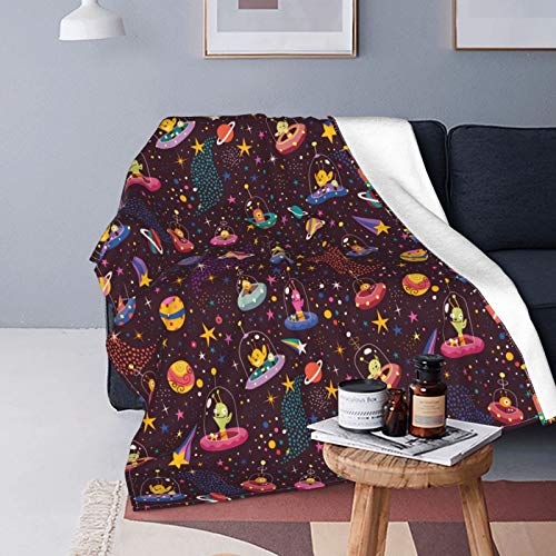 Felpa Manta de Tiro Suave Ligero,Espacio,diseño Cosmos con Estrellas y Coloridos Lunares Naves espaciales alienígenas Dibujos animadoss,Manta de Cama Edredón de Viaje para Sofá Cama,60" X 80"