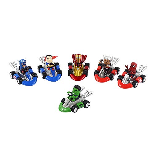 FENGHU Super Mario Juguetes 6pcs/Set Super Mario Car Bros Mario Luigi Yoshi Peach Peach Donkey Kong Hulk Thor Spiderman Superman Capitán America Kart Cars PVC Toys