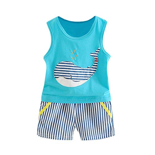 Fossen Recién Nacidos Bebe Niño Camiseta sin Mangas de Ballena Estampado y Pantalones Cortos Verano Ropa Conjunto (Azul, 12-18 Meses)