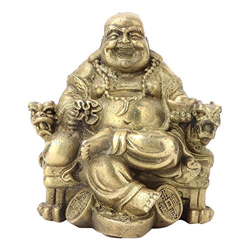 FTVOGUE Latón Puro Sonriendo Maitreya Buddha Geomantic Colección Símbolo de Riqueza Suerte Jardín Al Aire Libre Figuras Ornamento Decorativo