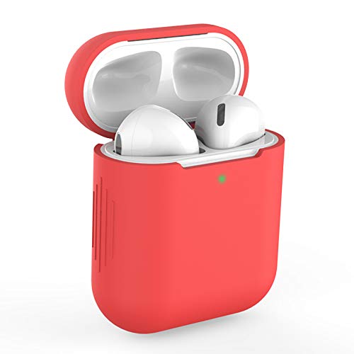 Funda AirPods Silicona Compatible con AirPods 2 & 1, KOKOKA Fundas Protectora de Silicona para AirPods LED Frontal Visible, Funciona con Carga inalámbrica, Rojo