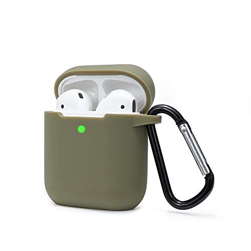 Funda AirPods Silicona Compatible con AirPods 2 & 1, KOKOKA Fundas Protectora de Silicona para AirPods [LED Frontal Visible][Funciona con Carga inalámbrica] con Correa Anti Pérdida-Verde Militar