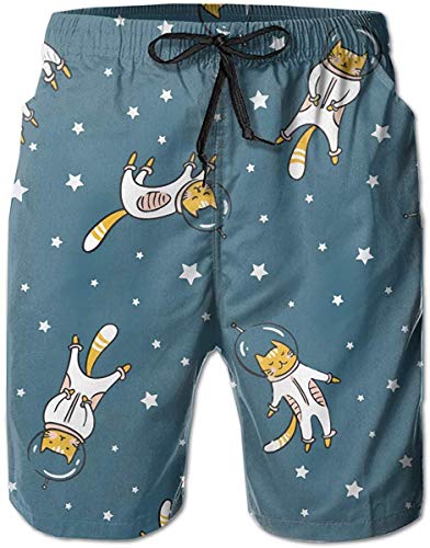 Funny Cat Astronaut Space Bañador para Hombre Trajes de baño de Secado rápido Shorts de Playa para Vacaciones de Verano con Bolsillos