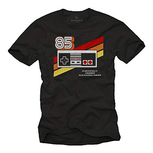 Gamer T-Shirt Hombre - Vintage Game Controller - Camiseta Friki Regalos Gaming Negro XXXXXL