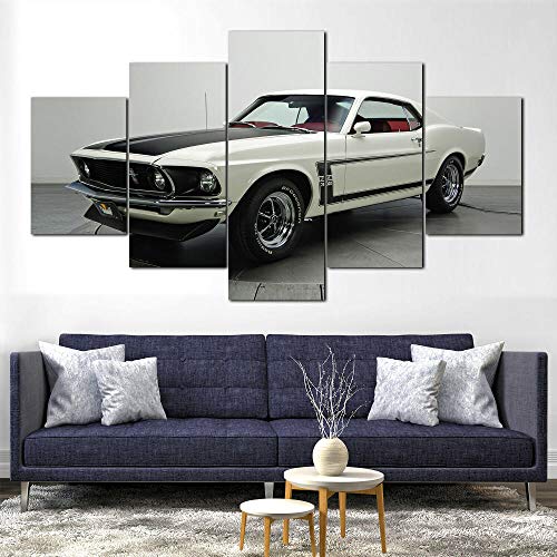 GIRDSS Impresiones sobre Lienzo Artístico Impreso Decoracion Pared 5 Piezas Moderna Impresión Decoración Imagen Modernos Mural Fotos para Salon Dormitorio 1969 Mustang Coche Antiguo Jefe 302