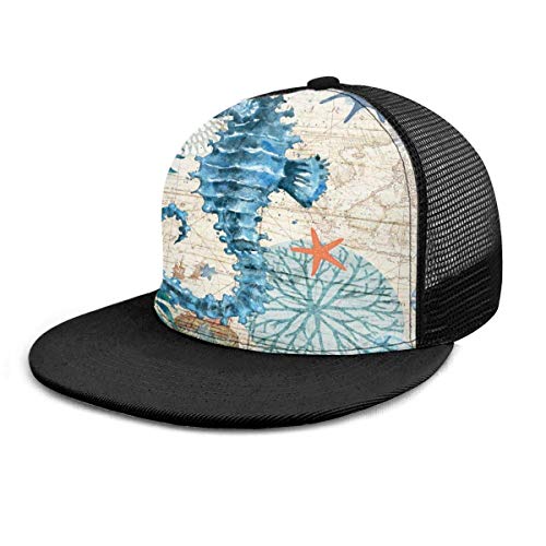 Gorra de béisbol Old Ocean Sea Horse Gorras de béisbol Unisex Snapback Flat Bill Hip Hop Sombreros/Sombrero Negro