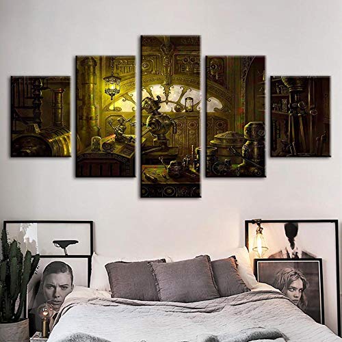 GSDFSD Juego de 5 Cuadros para el Dormitorio Sala de Estar Baño Steampunk Fantasy Fondos Paisajes Lienzos Decorativos,Sin Marco 40x100cmx1pcs, 40x80cmx2pcs,40x60cmx2pcs