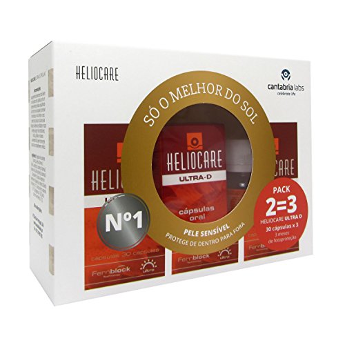 Heliocare Ultra D Paquete de protector solar, 3 envases de 30 cápsulas