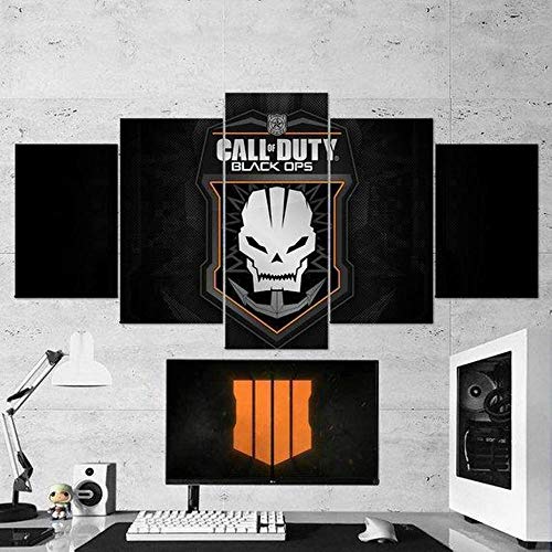 Hgjfg Cuadro Moderno En Lienzo 5 Piezas Xxl Call of Duty Black Ops Skull Hd Abstracta Pared Imágenes Modulares Sala De Estar Dormitorios Decoración Para El Hogar 150X80Cm