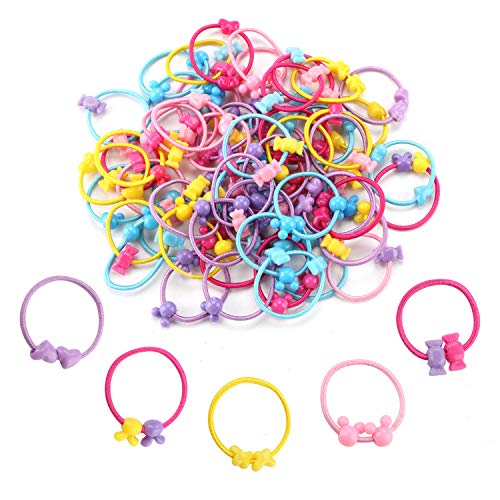 Hifot 100 pcs Gomas del pelo Elásticos de Pelo Niñas Lazos para el cabello Los titulares de cola de caballo Multicolor goma Cola de caballo elástico diadema