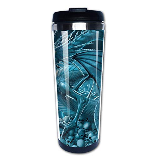 Hipiyoled Vaso de Viaje 400 ml Thunder Dragon Skull Blue Lightning Skulls Taza de café con Tapa abatible Taza de café aislada Duradera al vacío portátil